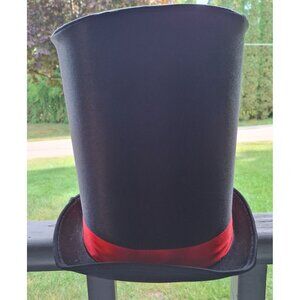 Black Satin Top Hat W/ Red Ribbon Band Elegant Formal Costume Accessory Cosplay